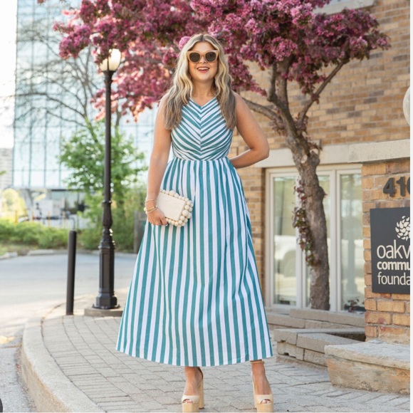 NWT Hunter Bell Kathleen Dress Emerald Stripe - Picture 4 of 13